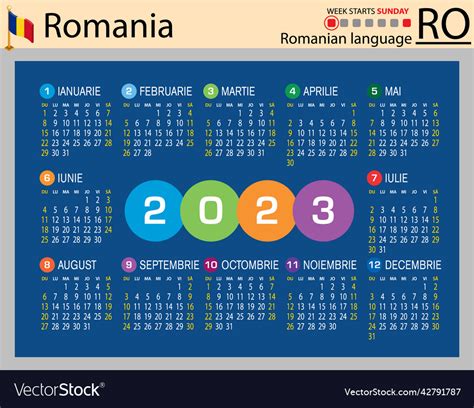 Romanian Horizontal Pocket Calendar For 2023 Week Vector Image