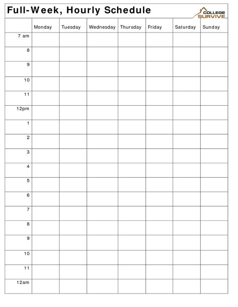 Sunday Thru Saturday Schedule Layout Free Calendar Template