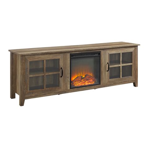 70 Farmhouse Wood Fireplace Tv Stand With Glass Doors