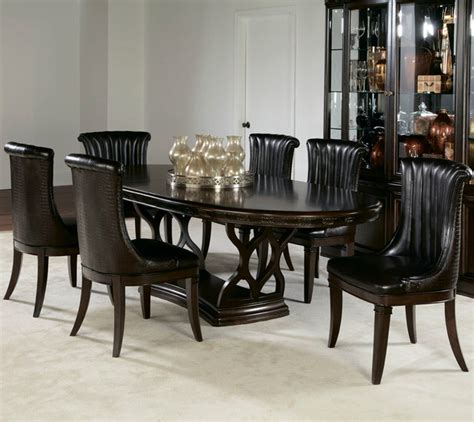 Black & chrome bar stool. American Drew Bob Mackie 7 Piece Oval Dining Room Set in Dark Brown - Contemporary - Dining Sets ...