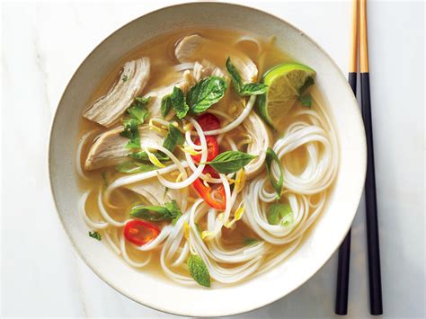 Divide the noodles between four serving bowls and top with the shredded chicken, jalapeño, bean sprouts, and thai basil. Quick Chicken Pho Recipe - Cooking Light