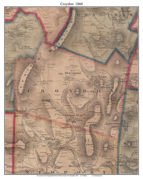 Croydon New Hampshire 1860 Old Town Map Custom Print Sullivan Co