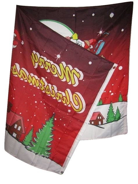 3x5 Merry Christmas Night Red Santa Sleigh Rough Tex Knitted Flag 3x5