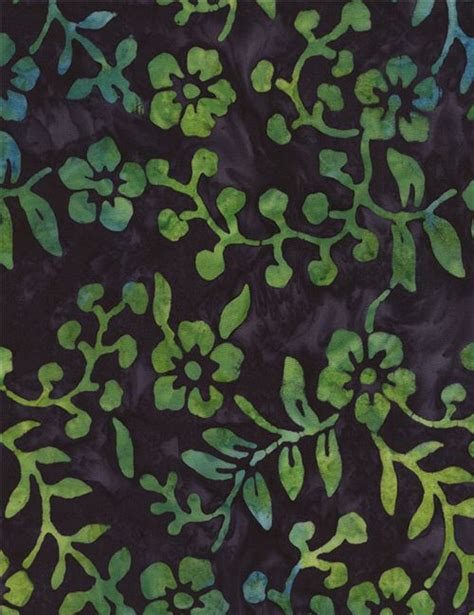 Dark Purple Tie Dye Green Flower Batik Fabric By Timeless Treasures