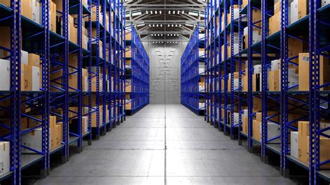 Packages on Shelves in Warehouse - Logistics, Shipping, Storage Concept