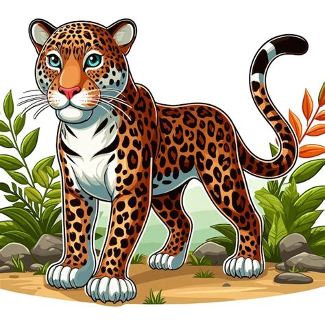 Cute Jaguar Cartoon Vector Style Weißer Hintergrund Premium Vektor