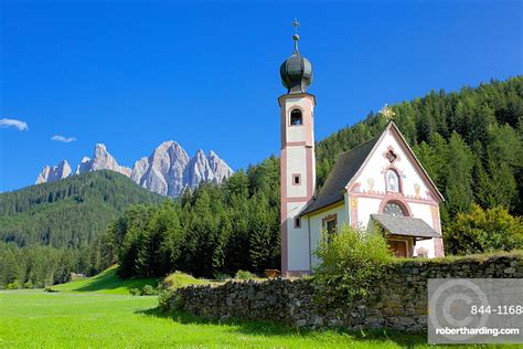 Church Val Di Funes Bolzano Stock Photo