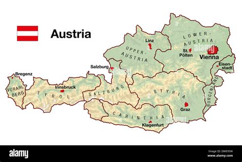 Topographic Map Of Austria In Europe With Cities Federal States