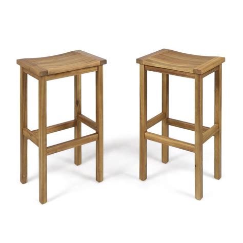Noble House Adelaide Natural Stained Wood Outdoor Bar Stool 2 Pack
