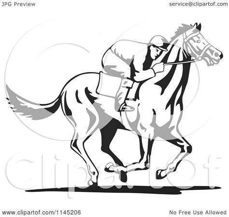 We are always adding new ones, so make sure to come back and check us out or make a suggestion. Clipart of a Black and White Derby Jockey Racing a Horse 3 - Royalty Free Vector Illustration by ...