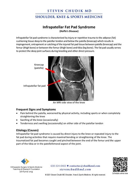 Infrapatellar Fat Pad Syndrome Steven Chudik Md