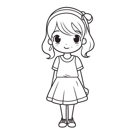 Cute Image Of Cartoon Girl Coloring Pages Vector Vector Outline Sketch