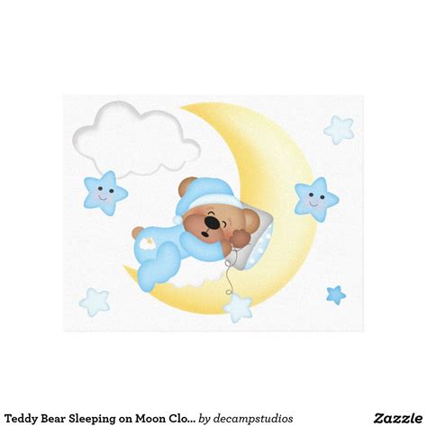 Teddy Bear Sleeping On Moon Cloud Star Canvas Print Teddy Bear Wall