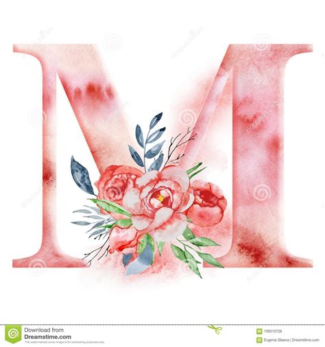M alphabet banner abstract monogram vector logo template. Floral watercolor alphabet. Monogram initial letter M ...