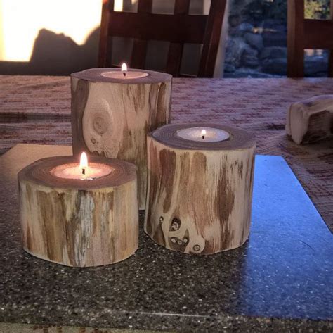 Rustic Wood Tea Light Candle Holders Cedar Wood Candle Etsy