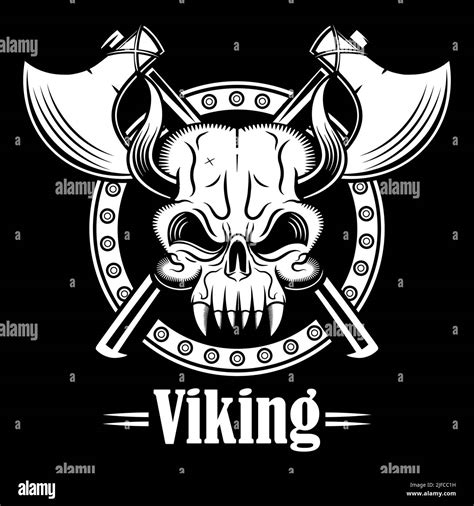 Viking Tattoo Bearded Barbarian Of Scandinavia Symbol Of Force Courage Vector Illustration