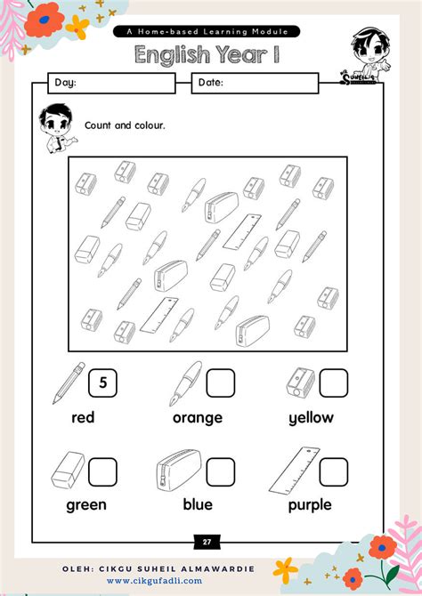 Mewarna Worksheet Lembaran Kerja Bahasa Inggeris Prasekolah Lembaran