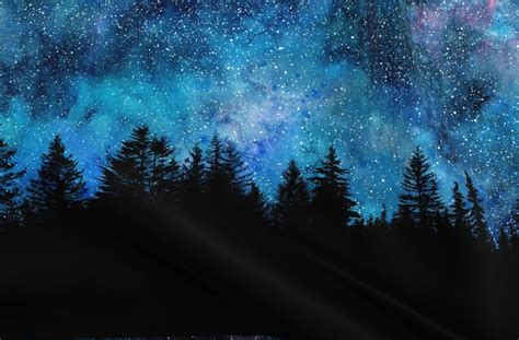 Starry Night Sky Over The Forest 2 Yar Spoonflower