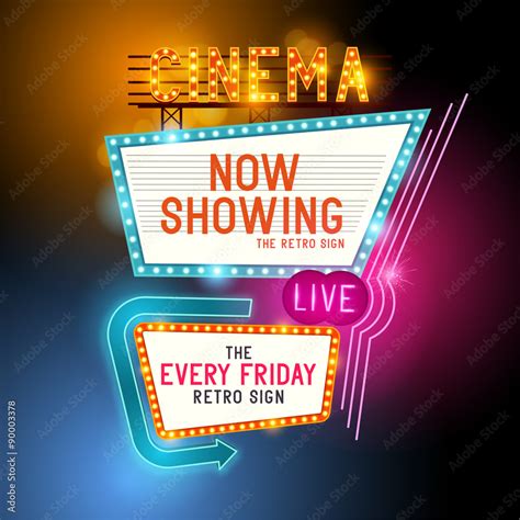 Retro Showtime Sign Theatre Cinema Retro Sign With Glowing Neon Signs