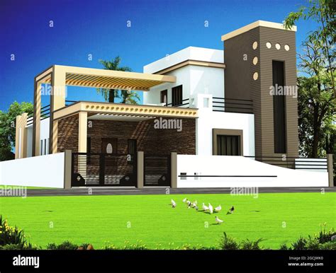 3d Rendering Of A Two Storage Duplex House With An Abstract Exterior