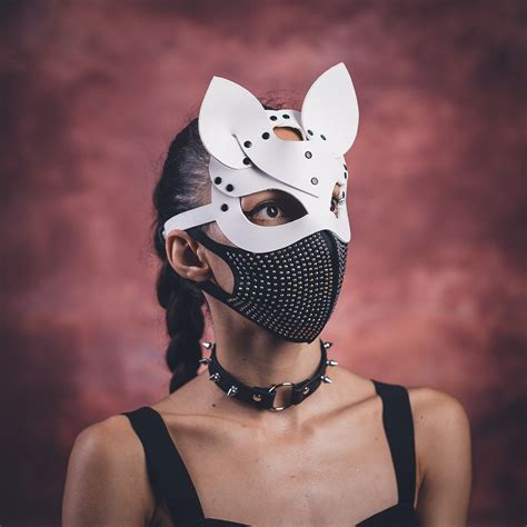 Genuine Leather Cat Mask White Leather Cat Mask Bdsm Leather Etsy