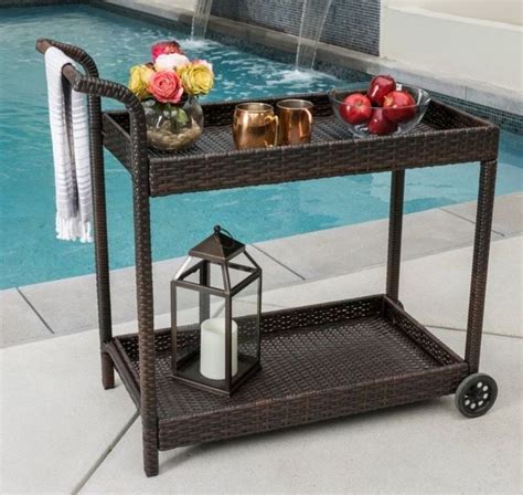 Outdoor Bar Cart Light Patio Storage Carts On Wheels Push Small Serving