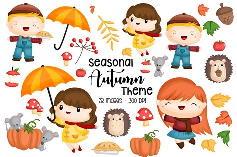 Autumn Season Clipart Cute Kids By Inkley Studio On Dribbble