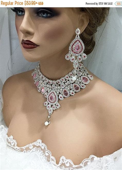 Wedding Jewelry Set Crystal Bridal Bib Necklace By Glamduchess Crystal Wedding Jewelry Indian