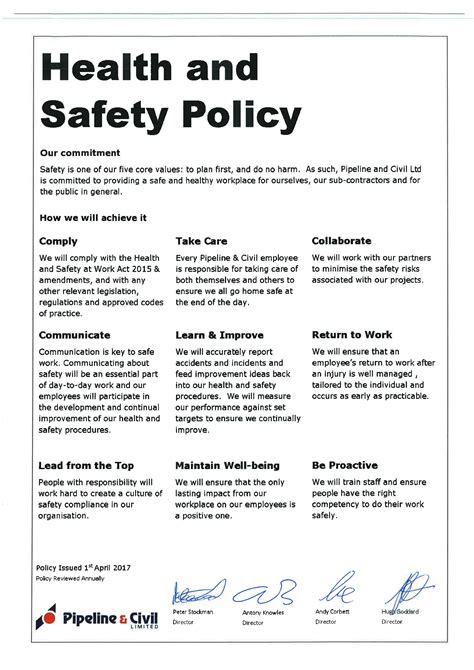 Health And Safety Policy Template Free