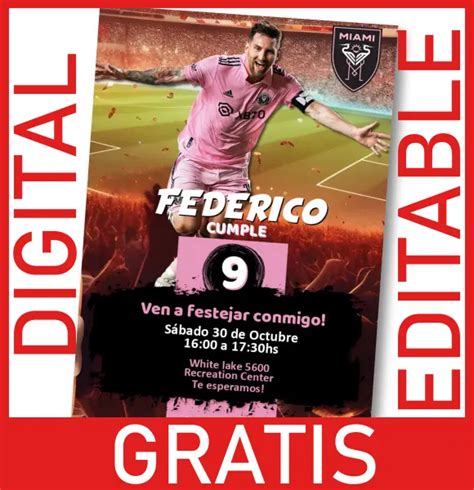 GRATIS Invitación Messi Inter Miami Editable Digital