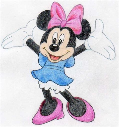 A Drawing Of Minnie Mouse In Blue And Pink