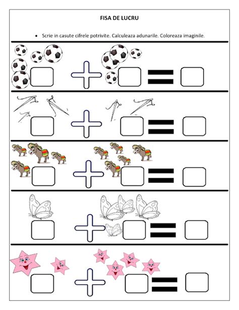 Planse De Colorat Si Fise Pentru Copii Fise De Lucru Cu Adunari