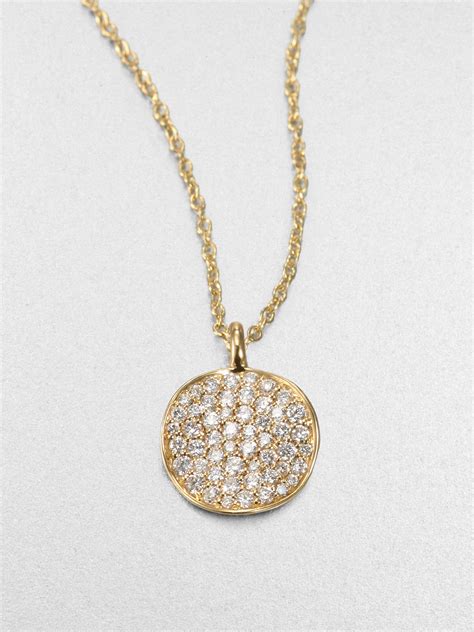 Ippolita Stardust Diamond And 18k Yellow Gold Disc Pendant Necklace In