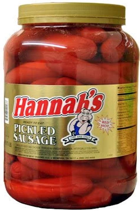 Hannahs Red Hot Pickled Sausage 39 Ct Gallon Jar