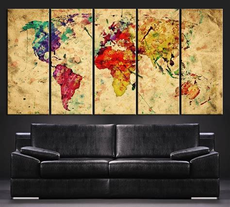 Colorful And Vintage World Map Canvas Print Art Watercolor World Map