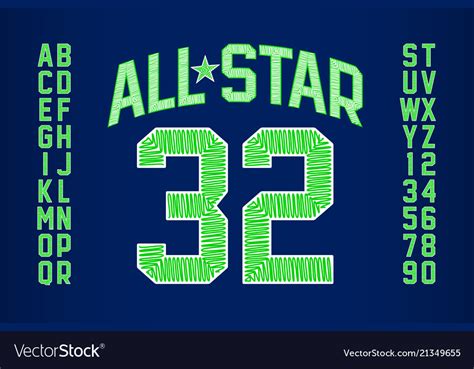 Sports Uniform Style Font Alphabet And Numbers Vector Image