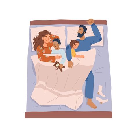 Fam Lia Dormindo Na Cama Junto Com Os Pais E Filhos Vetor Premium