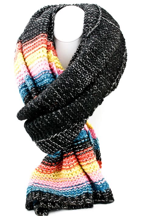 Knitted cotton kerchief, knit colorful triangle scarf, triangular shawl, wrap. Knit Multi Color Block Scarf - Scarves