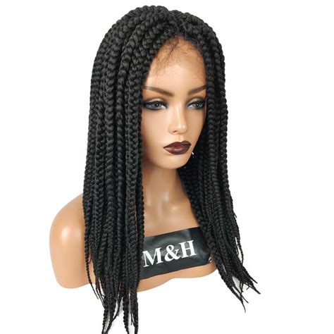African American Full Box Braided Synthetic Lace Front Wig Black