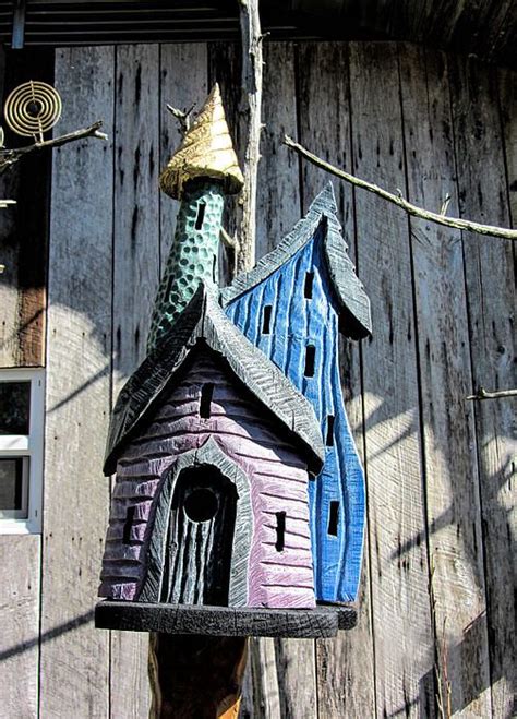 Whimsical Hand Carved Wooden Birdhouse By Kathy Clark Bird Houses