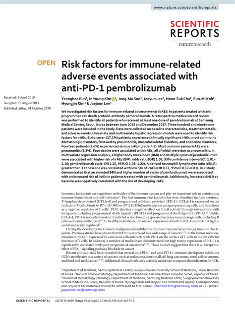 Pdf Risk Factors For Immune Related Adverse Events Associated With