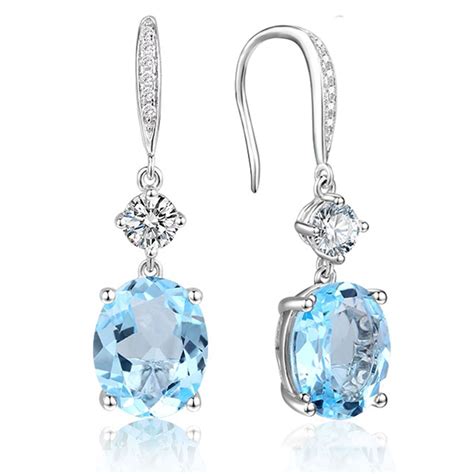 Blue Topaz Dangle Drop Earrings Adorned With Sparkly Cubic Zirconia It