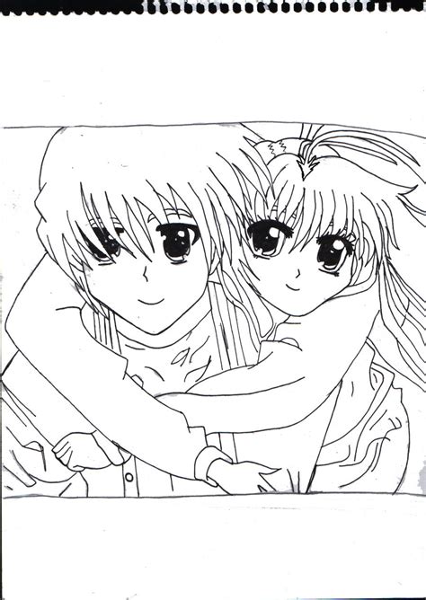 Anime Couple Hug Outlined By X Xanimenerdx X On Deviantart