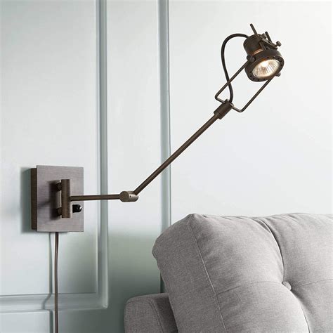 Wilde Retro Rustic Industrial Spotlight Swing Arm Wall Lamp Bronze Plug