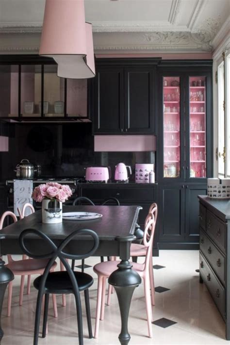 Pink French Apartment Black And Pink Kitchen With Ribbon Bow Chairs In