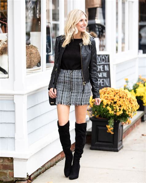 Tweed Skirt And Over The Knee Boots The Glamorous Gal Everything Fashion