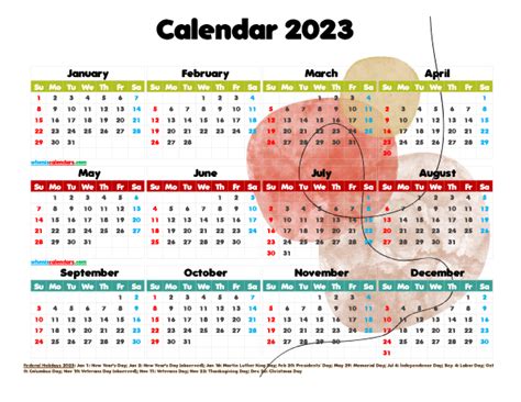 Free Printable 2023 Calendar With Holidays Pdf Premium Template 2662