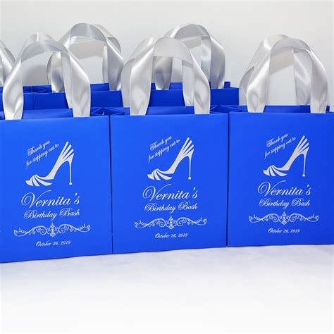 25 Elegant Birthday Party Favor Bags With Satin Ribbon Handles And Your Name Personalized