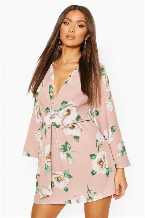 Floral Print Knot Front Wrap Dress Boohoo Bodycon Fashion Dresses