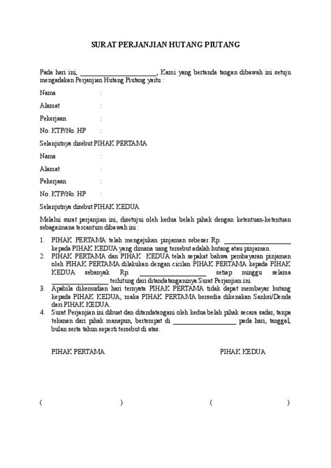 Surat pernyataan adalah surat yang dibuat untuk menyatakan bahwa seseorang telah atau tidak pernah melakukan suatu hal. (DOC) SURAT PERJANJIAN HUTANG PIUTANG.doc | Annisa Nurul ...